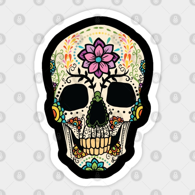 Sugar Skull with Flowers Sticker by madeinchorley